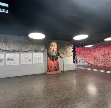Remenants of the Bern town wall below ground in the Bern Train Station