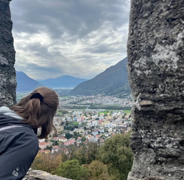 Looking out over the Ticino river valley from Sasso Corbado with Lake Maggiore