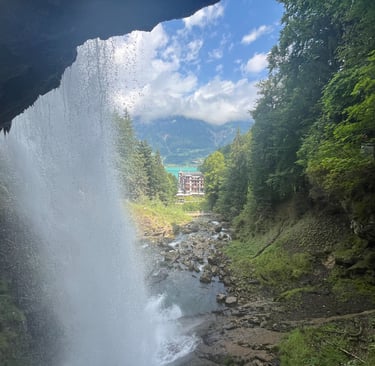 Grandhotel Giessbach from behind Geissbachfalle
