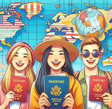 Brasileiros com passaportes en frente de uma mapa du mundo