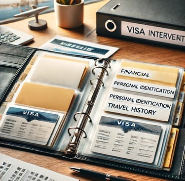 uma agenda com categorias financeira, pessoal, e viagem.