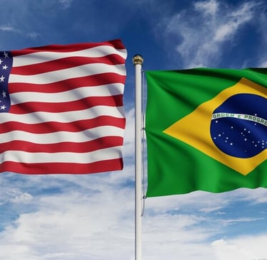 uma bandera americana ao lado de uma bandera brasileira