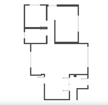 A 2D black and white architectural floor plan layout for a residential house or apartment design.