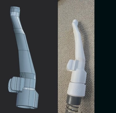 a comparison of a nail vacuum connection 3d model to the final 3d printed connector