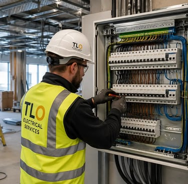 Commercial electrical contractor working on a business installation project