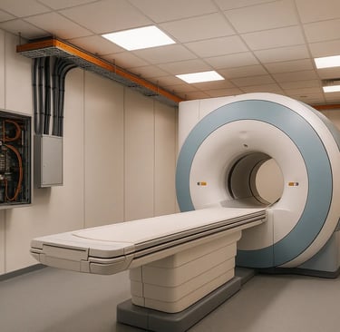 MRI suite electrical installation showing cabling and IT system integration