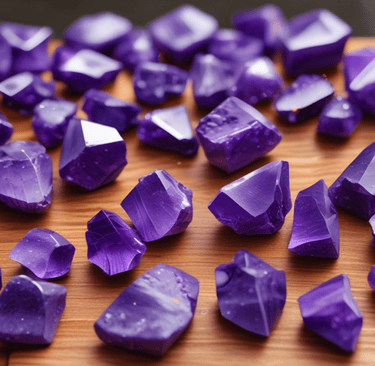 Amethyst Crystals on wooden table