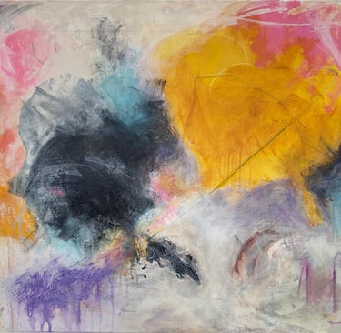 yellow and black swirls of color mixed with pink and violet
