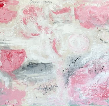 Abstract pink roses and white grey background artwork