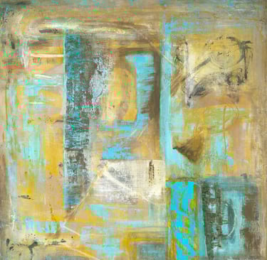 abstract tones of turquoise and ochre hues artwork