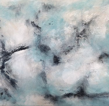 Teal, white and black acrylic painting
