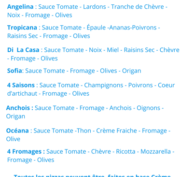 liste pizza