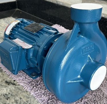 Uma bomba hidráulica centrifuga de cor azul