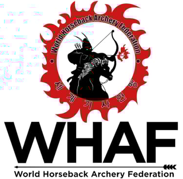 a logo for the whaf world horse back archery federation
