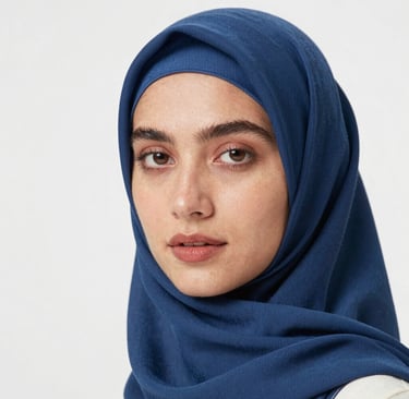 the face of a women wearing a blue hijab