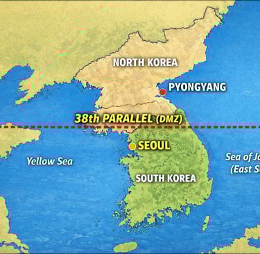 a map of the Korean Peninsula showing the 38th parallel
