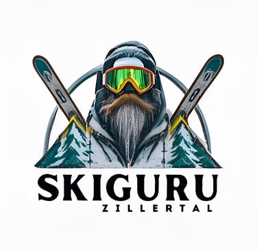 alt= "logo Skiguru - Ein Mann mit Bart und Skiern an einem verschneiten Tag"