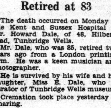Howard Dale, 1865-1950, 48 (70) Hilbert Road, Tunbridge Wells TN2 3SB