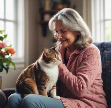 Cat sitting with a pet lover