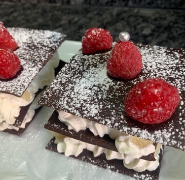 Millefeuille de chocolat aux poires, crème ricotta vanillée chez Marmite & Papillote 