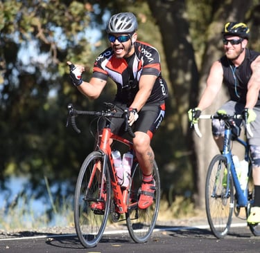 Two men cycling in the outdoors