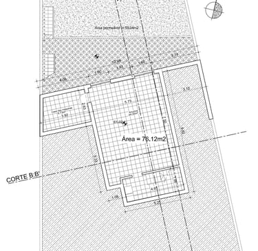 Moradia em declive. Projeto de Arquitetura. Planta do Piso -1.