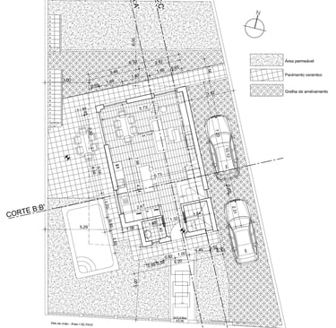 Moradia em declive. Projeto de Arquitetura. Planta do Piso 0.