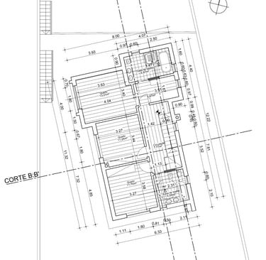 Moradia em declive. Projeto de Arquitetura. Planta do Piso 1.