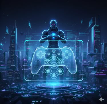 Illustration of Web3 gaming platform ecosystem showing players owning NFTs and trading in-game asset