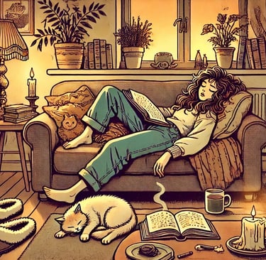 a woman is laying on a couch in a living room