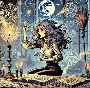 a woman sitting at a table with a candle and candles