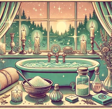 a bathtub with a tub and candles