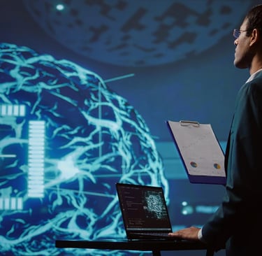 AI Business Process Optimization Solutions as Startup employee looking over business charts using AI