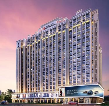 a large building with a large advertisement on the side of it