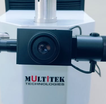 "Camera of a Micro Vickers hardness tester capturing precise indentation images for analysis."