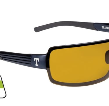 Traper magnesium polarized fishing sunglasses with glare-blocking amber lenses and black frames.
