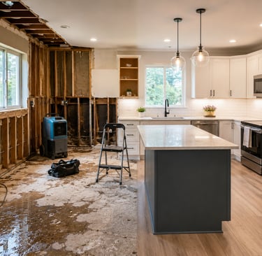 Kitchen rebuilding and restoration after severe water damage by Chrome Water Damage Experts
