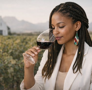 mulher degustando vinho pinotage