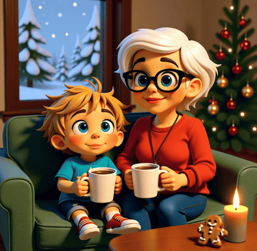 Alvey and Nanny drinking hot cocoa alveystarr.com
