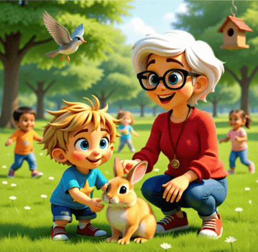 Nanny and Alvey stroking a rabbit alveystarr.com