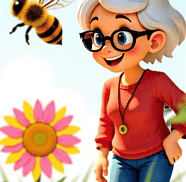 Nanny looking at a bee