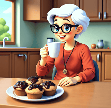 Nanny in the kitchen having a cup of tea alveystarr.com