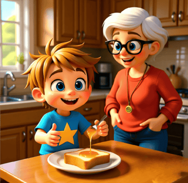 Nanny made toast with honey alverstarr.com