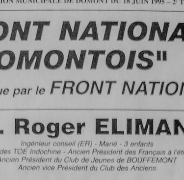Tract de la liste « Front National Domontois » menée par Roger Eliman aux municipales de 1995