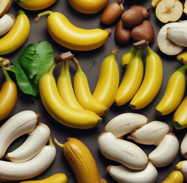 Bananas amarelas frescas e bananas descascadas sobre fundo escuro