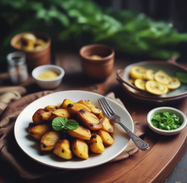 Prato caseiro com banana-da-terra cozida, polpa macia e dourada, pronta para consumo