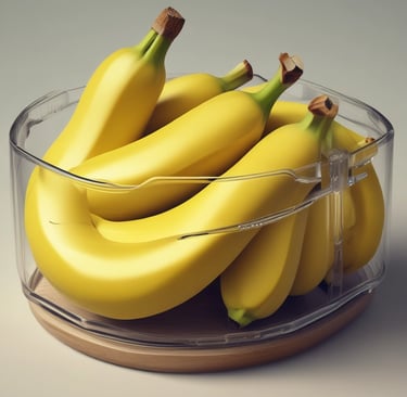 Bananas amarelas maduras e frescas armazenadas em uma fruteira de acrílico transparente com base de 