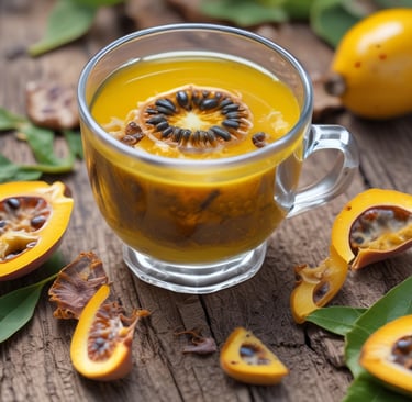 Chá preparado com cascas de maracujá em ambiente natural
