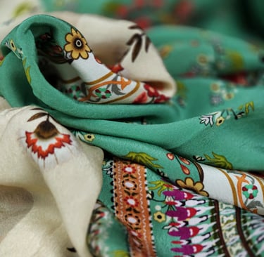 Genuine Silk Crepe printed fabric.