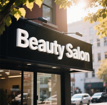 a beauty salon sign on a building